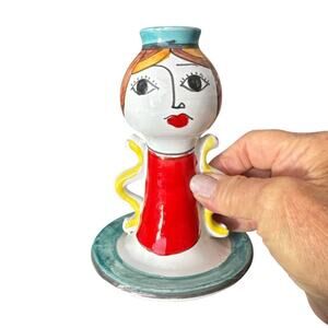 Hand Made Colorful Italian Lady Candle Holder Signed Numbered